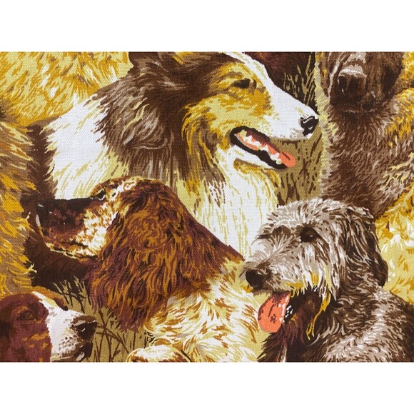 Dogs Home Decor Fabric 36"x 45" Craft Drapery Screen Print Brown Gold Novelty - Picture 8 of 14